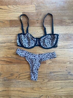 CUUP Balconette Leopard Print Underwire Mesh Bra Panty Set